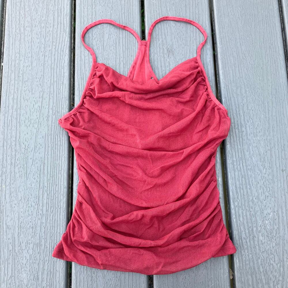 Red ruched cowl neck racerback camisole, Anthropologie bohemian Y2K